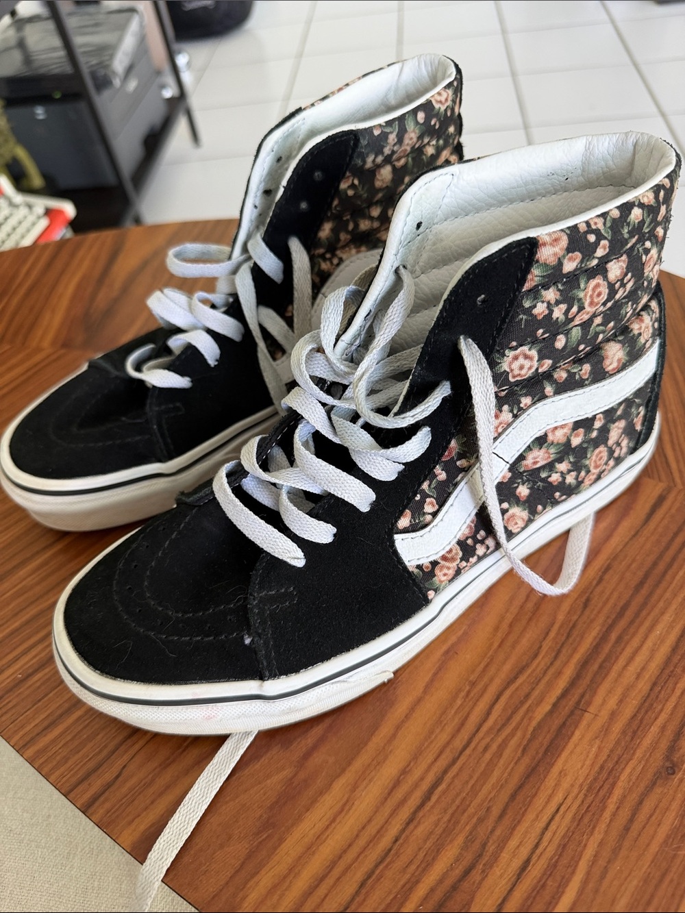 Vans Women's High-Top Sneakers in Black with Pink Floral